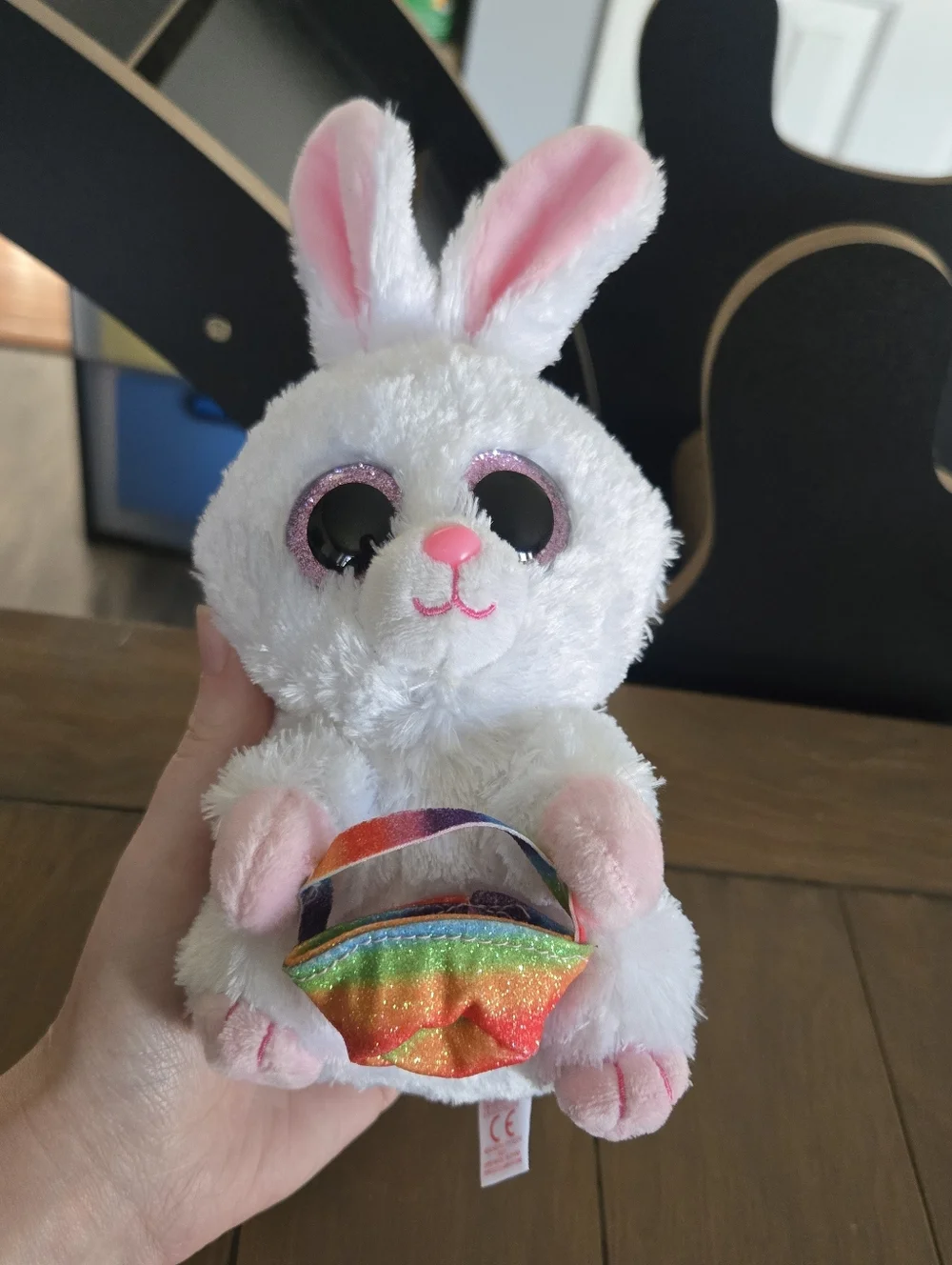 Plush Ty Silk 2021 White & Pink Easter Bunny Sunday